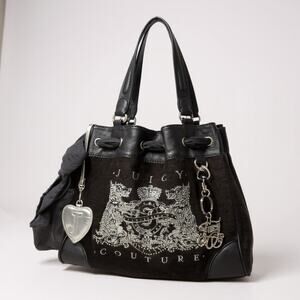 Juicy Couture Black Velour Scottie Dog Rhinestone Daydreamer Tote Y2K with Bow